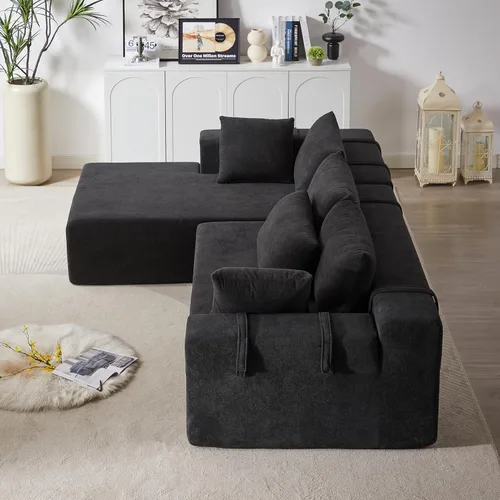 Vista 8 de Sofá modular de 108 pulgadas, sofá modular convertible para sala de estar y dormitorio, moderno juego de sofá modular tapizado de felpilla, sofás