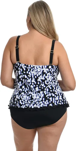 Vista 2 de Maxine Of Hollywood Traje de baño tankini con volantes para mujer, NegroTropical Rain