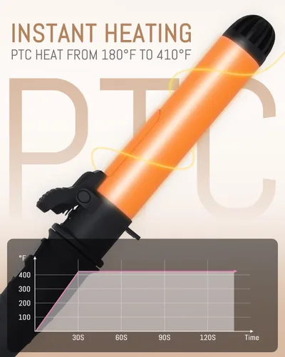 Vista 6 de Rizador de pelo con rotación automática: rizador de pelo automático de 1.25 pulgadas con temperatura ajustable de 180 °F a 410 °F y pantalla LCD