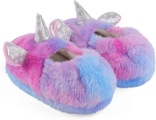 Vista 3 de KAKU NANU Pantuflas para niños pequeños con dibujos animados de animales, para niñas y niños, cálidas, de forro polar, para el hogar