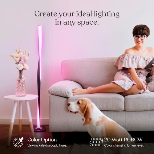 Vista 2 de Brightech Helix - Lámpara de pie LED moderna que cambia de color, lámpara de pie de 48 pulgadas de alto con gradiente de color RGB y poste