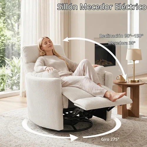 Vista 3 de Mecedora de gran tamaño con USB, 2 almohadas, color crema Blanco crema