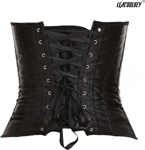 Vista 4 de LEACOOLKEY - Bustier de encaje para mujer, corsé sexy de busto alto, moldeador de cintura, top de corsé A-Negro