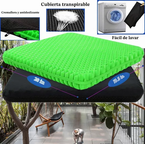Vista 3 de Cojín de asiento de gel de tamaño extra grande para sentarse prolongadamente, 20 x 20 pulgadas, cojín de asiento grande de alivio de presión