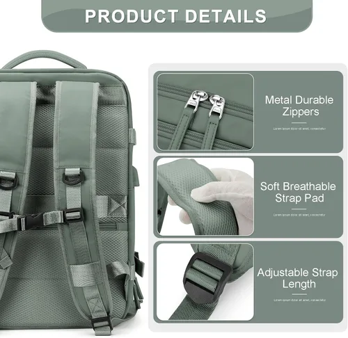 Vista 7 de PAUBACK Mochila de transporte, mochila de viaje grande para mujeres y hombres, aprobada por vuelos, mochila de viaje aprobada por aerolíneas, Verde