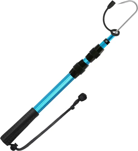 Vista 8 de SANLIKE Telescopic Fishing Gaff Aluminum Pole with Nonslip Rubber Handle Stainless Steel M8 Screw Hook Azul