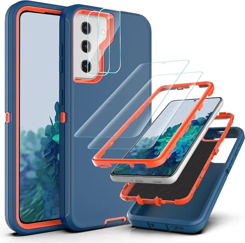 Vista 12 de Funda resistente 3 en 1 para Galaxy S21 (no para S21 Plus), con película de TPU flexible y película de lente de cámara, paquete de 2 fundas