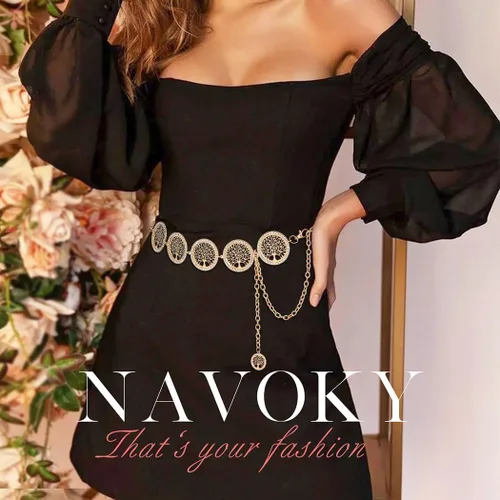 Vista 7 de Navoky Rhinestone Chain Belts for Women Tree of Life Chain for Dress Jeans Metal Belly Waist Chain Jewlry Accessories
