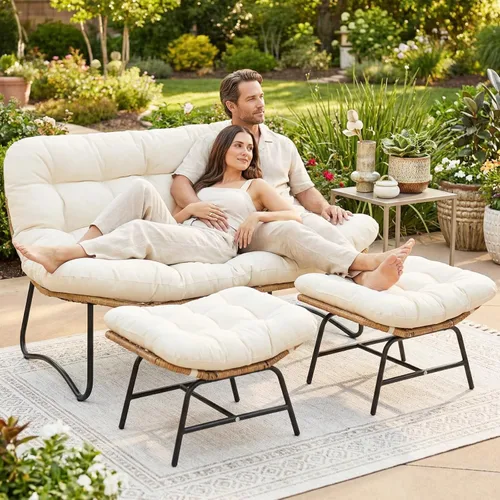 Vista 15 de RADIATA - Sofá biplaza para patio al aire libre, sofá bohemio con cómodo cojín grueso Beige