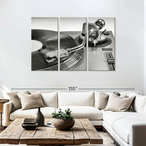 Vista 27 de Elephant Stock BW - Reproductor de discos de vinilo para pared, lienzo horizontal, decoración de pared de sala de estar de 3 piezas, impresión