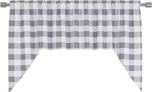 Vista 247 de Cenefas de cortina para ventana de 16 pulgadas de largo, 2 paneles de cuadros búfalo, cortinas pequeñas con bolsillo para barra, estilo clásico