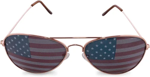 Vista 2 de Gafas de sol de aviador con marco de metal con diseño de bandera estadounidense