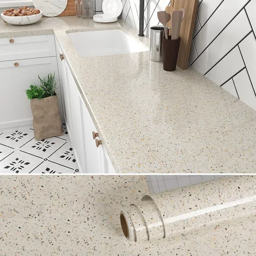 Vista 10 de VEELIKE - Papel de contacto de granito de 15.7 pulgadas x 118 pulgadas para encimeras. Papel tapiz adhesivo impermeable de granito para pegar