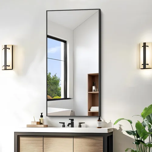 Vista 33 de KOCUUY Espejo de baño negro, espejo rectangular de 24 x 18 pulgadas para sobre el fregadero, espejo de pared decorativo moderno para dormitorio