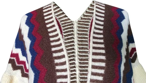 Vista 2 de Urban CoCo Poncho de punto étnico con borlas estilo bohemio para mujer