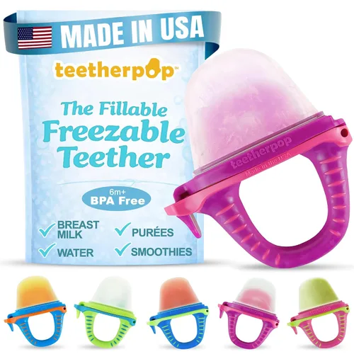 Vista 18 de Teetherpop Mordedor de silicona rellenable para bebés – Moldes de paletas de leche materna para la dentición con ranuras antiderrame – Mordedores
