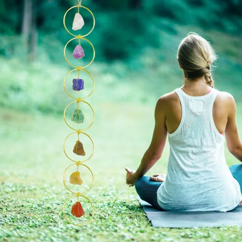 Vista 11 de Árbol de la vida hecho a mano con 7 piedras de chakras, cristales curativos, adorno colgante para decoración del hogar