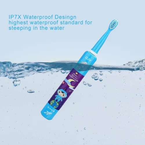 Vista 7 de OJV 8620 Cepillos de dientes eléctricos musicales para niños, 3 modos de temporizador de 2 minutos, 6 cerdas recargables de energía inteligente, Azul