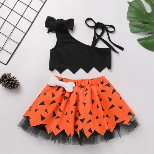 Vista 4 de IDOPIP Disfraz de Bam Bam para niños, disfraz de cavernícola, de la edad de piedra para niña, niño, Halloween, cosplay, sesión de fotos, 6M-6T