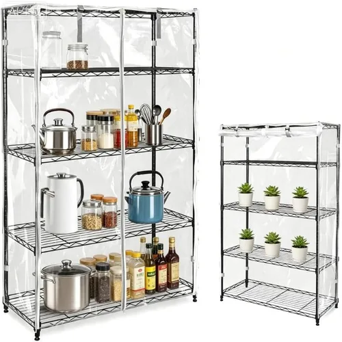 Vista 7 de Rileytee Wire Shelf Cover,Heavy Duty 600D Dustproof Waterproof Shelf Covers for Wire Shelving,Outdoor Storage Rack Cover for Wire Rack with Negro