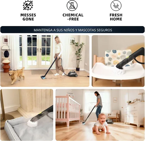 Vista 3 de Limpiador de vapor resistente para el hogar, alta presión de 1500 W con 22 Negro