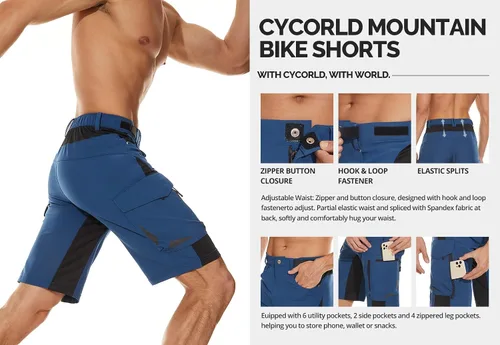 Vista 4 de Cycorld Pantalones cortos de ciclismo de montaña para hombre, ciclismo, senderismo, carga, pantalones cortos al aire libre