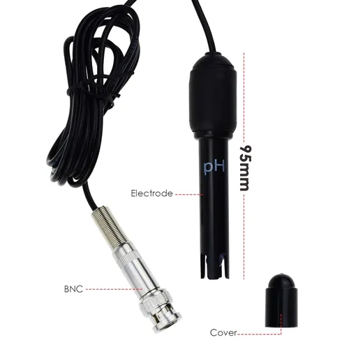 Vista 6 de Medidor de pH y temperatura combinado 2 en 1 Probador de calidad del agua Electrodo de pH BNC reemplazable para acuarios Tanques hidropónicos
