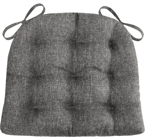 Vista 21 de Barnett Almohadilla para silla de comedor con lazos. Gamuza microfibra, microgamuza, reversible, relleno de espuma de látex, se puede lavar a Negro