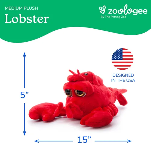 Vista 5 de The Petting Zoo Peluche de langosta para mamá y bebé, regalos para niños, animales del océano Pocketz, juguete de peluche de langosta de 15 pulgadas