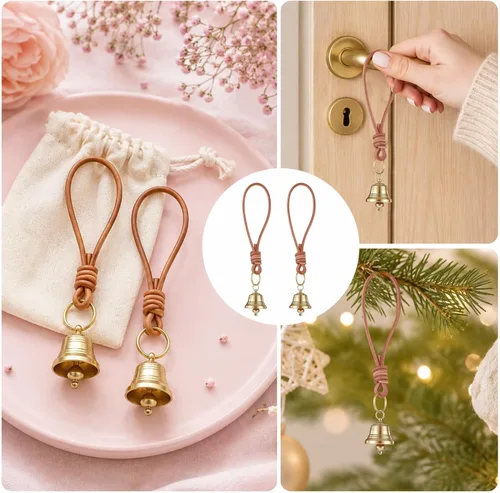 Vista 7 de 2 Pcs Brass Hanging Bells for Door, Gold Jingle Bell Clear Ringing