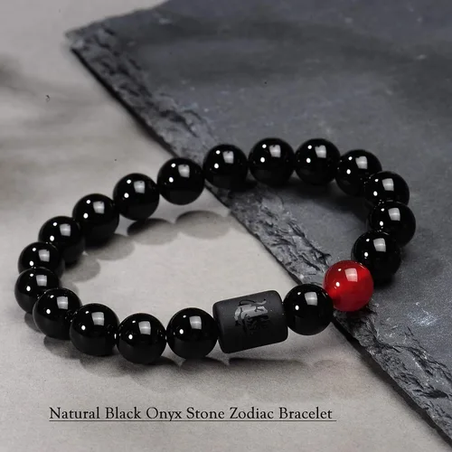 Vista 3 de VLINRAS - Pulsera de signo del zodiaco, para hombre y mujer, de 0.315 y 0.394 pulgadas, ónice negro natural, signo de estrella, constelación