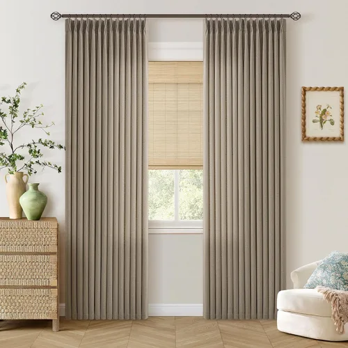 Vista 28 de TWODRAPES Juego de 2 paneles de cortinas plisadas de lino de 96 pulgadas de Avena