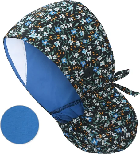 Vista 19 de QBA Gorra de trabajo ajustable con botón, gorro forrado de satén, gorro de trabajo de algodón, banda elástica para atar en la espalda, unisex