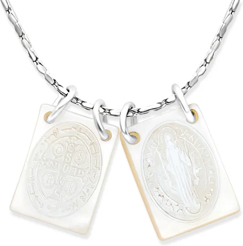 Vista 12 de Collar con Escapulario Católico - Escapulario de la Virgen del Carmen - Colgante de la Virgen María - Joyería de Escapularios Católicos