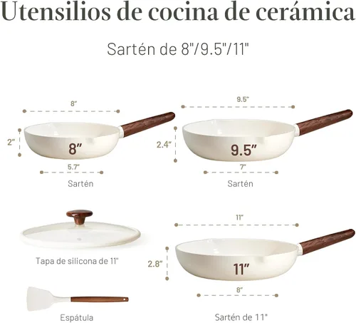 Vista 2 de CAROTE Sartenes antiadherentes, juego de sartenes antiadherentes con revestimiento de cerámica, 5 unidades, no tóxico, saludable y libre de PFOA