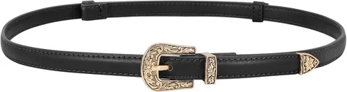 Vista 12 de SUOSDEY Cinturones de cuero ajustados occidentales para mujer, cinturón de cintura delgada ajustable para vestidos con hebilla vintage 1-negro