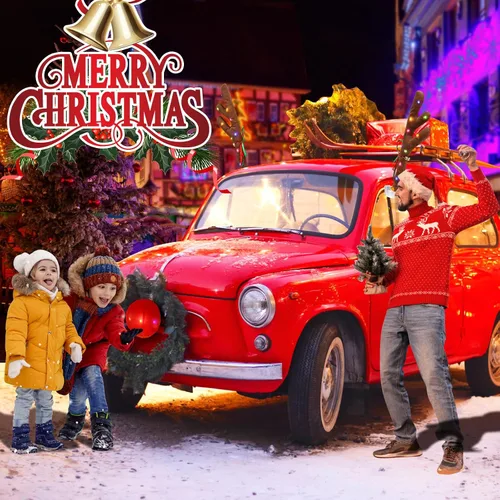 Vista 2 de Encantador adorno navideño para coche de Angooni, kit festivo de reno para coche, cuernos de reno y nariz, luces navideñas, bonito regalo