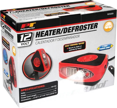 Vista 5 de Performance Tool W5009 12V Calentador compacto y descongelador con base giratoria, mango oscilante y linterna LED