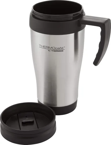 Vista 2 de Taza de viaje de acero inoxidable con tapa de bloqueo deslizante 13.5 fl oz