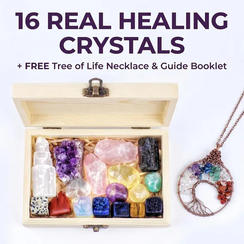 Vista 5 de AtPerry's - Juego de cristales curativos – 16 cristales de chakra reales y piedras para aliviar el estrés y la ansiedad, caja de regalo de madera +