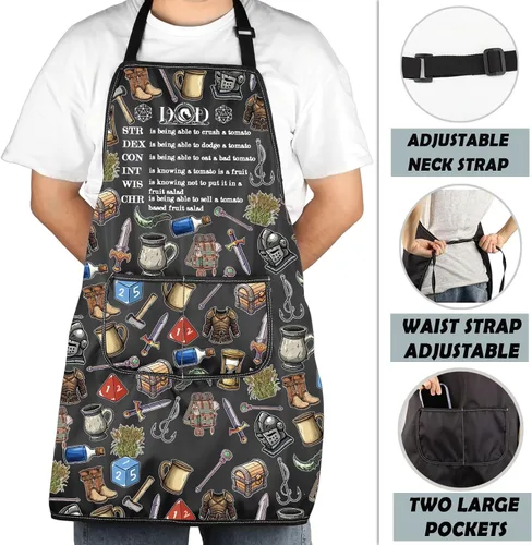 Vista 4 de MNIGIU Game Lover Delantal de cocina Juego Fantasía Gamer Regalos D Master Delantal de cocina Dragón Regalo D Dragon Gamer Merch