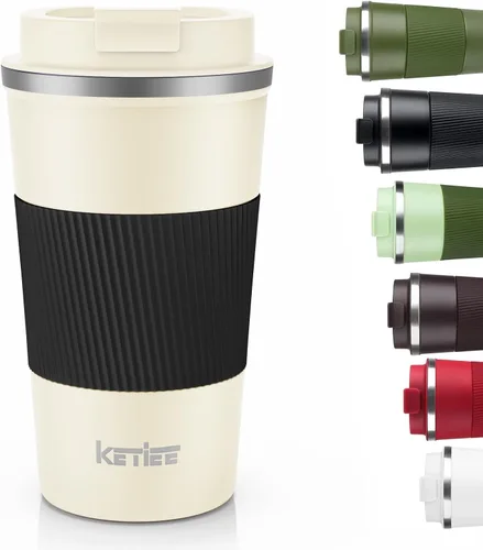 Vista 12 de KETIEE Taza de café de 12 oz: Taza de café con aislamiento al vacío y tapa a prueba de fugas, taza de viaje de acero inoxidable con doble pared