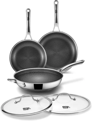 Vista 7 de DOTCLAD Sartén wok, wok híbrido de 12 pulgadas con tapa, utensilios de cocina sin PFOA, woks antiadherentes de acero inoxidable y sartenes