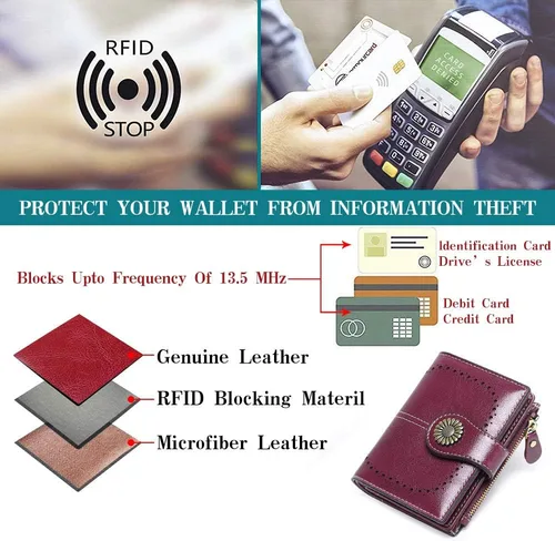 Vista 5 de SENDEFN - Cartera de piel auténtica para mujer con protección RFID y caja de regalo Púrpura Moderno