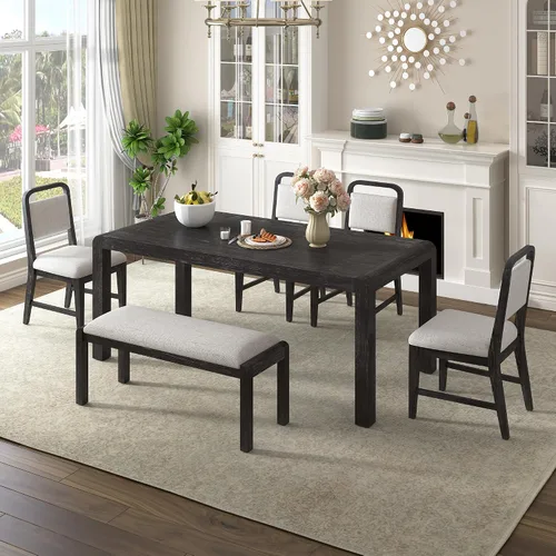 Vista 24 de JIVOIT Farmhouse 6 Piece Dining Table Set, Counter Height Table Set with 4 Chairs and a Bench, Rubber Wood Expandable Bar Table Set with Rivet Gris-3