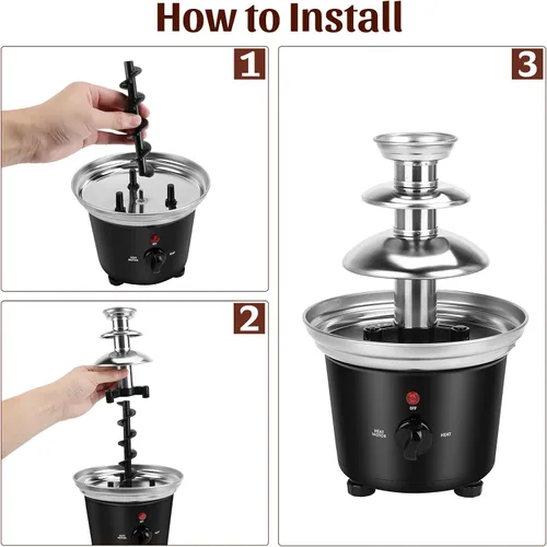 Vista 4 de Máquina de fuente de chocolate - Fuente eléctrica de 3 niveles, mini fuente de fondue de chocolate de acero inoxidable para fiestas, queso