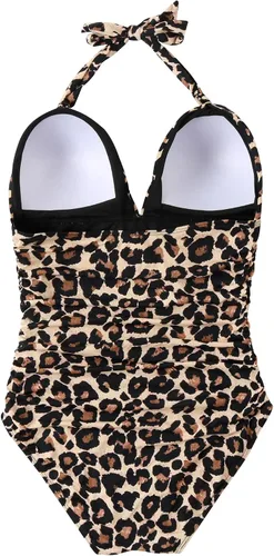 Vista 10 de RXRXCOCO - Traje de baño fruncido de una pieza, con cuello en V, para mujer, con control de abdomen y cuello halter