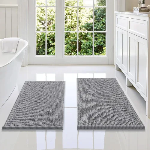 Vista 24 de Juego de alfombras de baño Smiry de 2 piezas, suave alfombra absorbente de chenilla y juego de alfombra en forma de U para inodoro, alfombra de baño