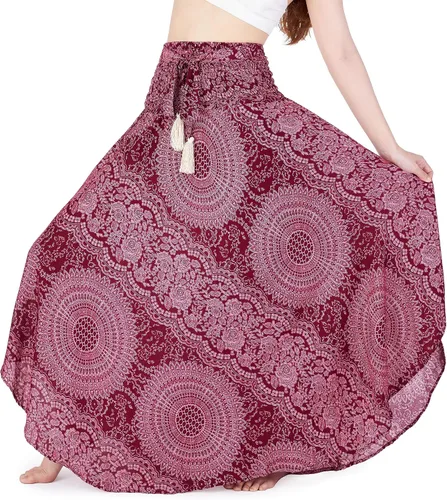 Vista 26 de Lannaclothesdesign - Falda larga para mujer de estilo bohemio, gitano, hippie, ropa de falda boho Rosa doble negra