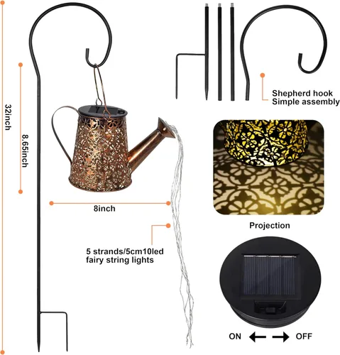 Vista 3 de Luces solares para regadera de jardín con luces en cascada, regalos de Navidad, regalos de jardinería de hadas para mamá, luces solares de Navidad